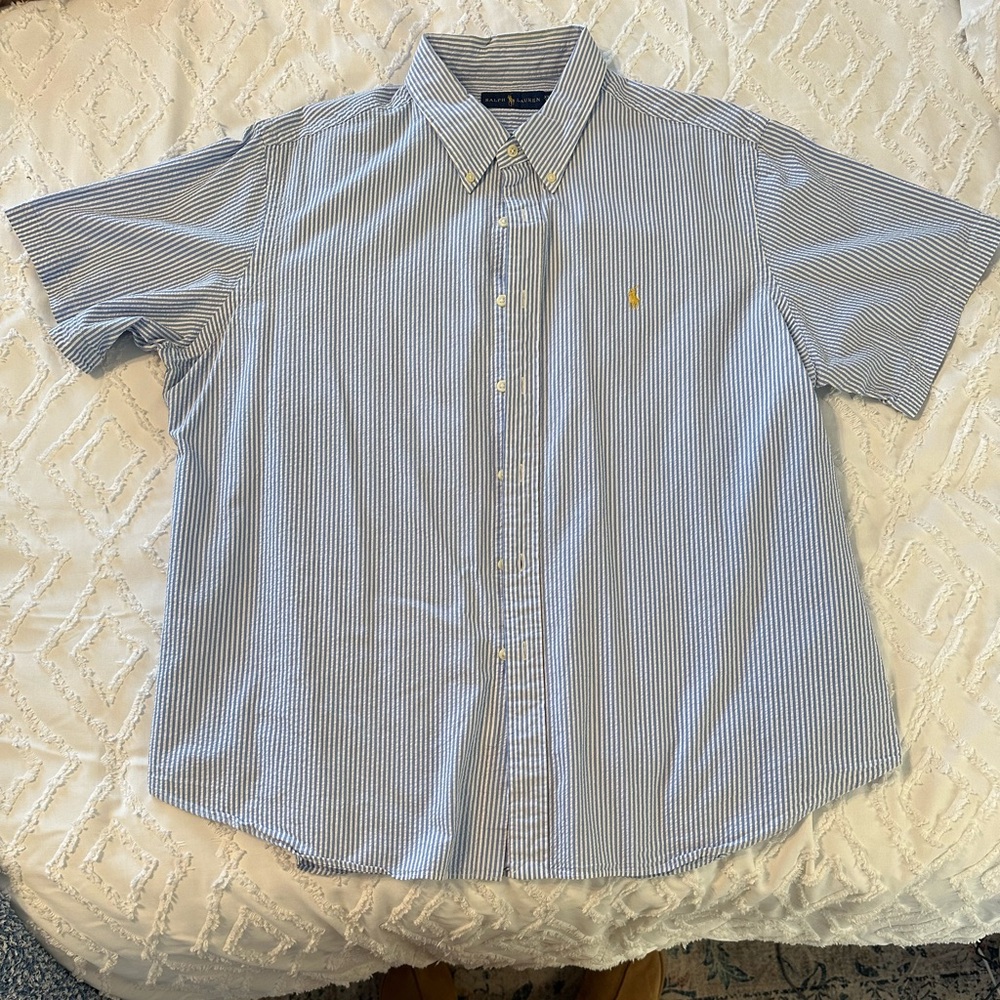 Polo Ralph Lauren XXL short sleeve, blue and white striped seersucker